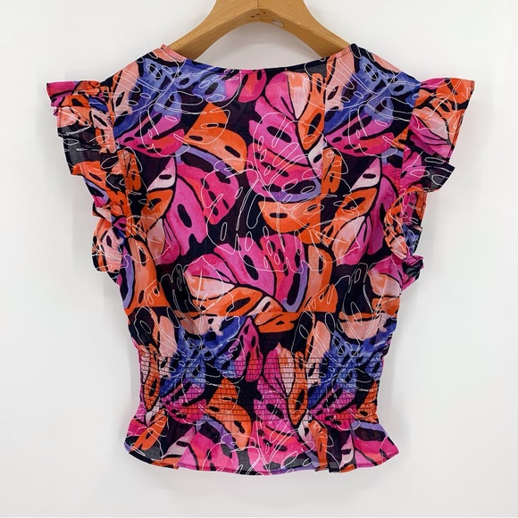 Tommy Hilfiger NWT Leaf Print Flutter Sleeve Smock Waist Blouse, XS - Picture 13 of 16